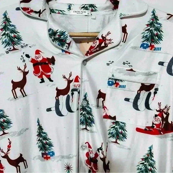 Christmas Pajamas Long Sleeve Button Down Pj Set Festive Party Sleepwear Medium - Picture 8 of 14